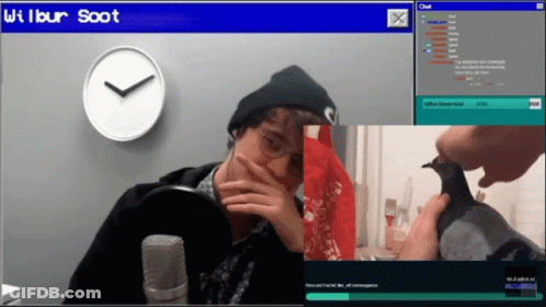 A Computer Screen Shows A Man And A Pigeon And Says Wilbur Soot On It GIF
