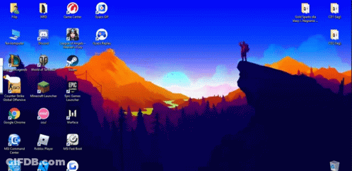 A Computer Screen Shows A Painting Of A Man Standing On Top Of A Mountain Surrounded By Trees GIF