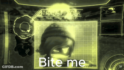 A Computer Screen Shows A Picture Of A Person And The Words Bite Me GIF