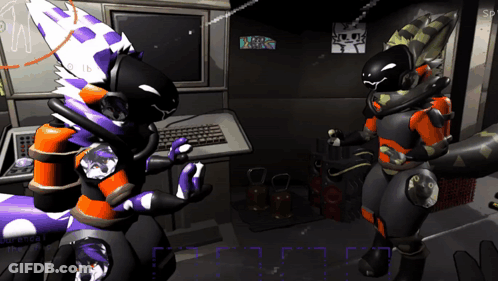 A Computer Screen Shows Two Furry Characters Standing Next To Each Other With The Letters Sp On The Bottom GIF