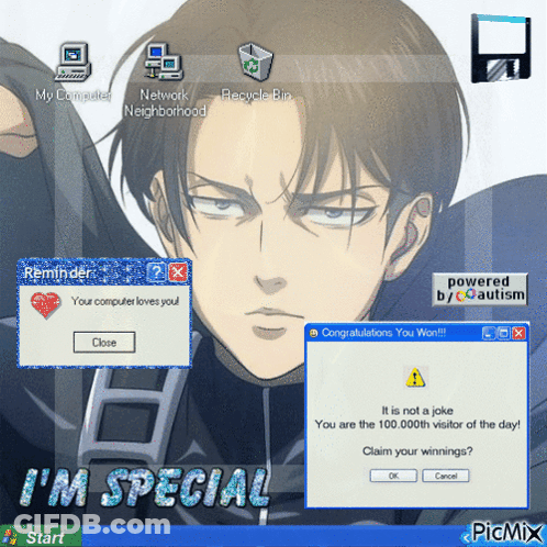 A Computer Screen That Says I 'M Special At The Bottom GIF