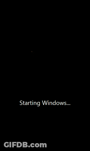A Computer Screen That Says Starting Windows In White Letters GIF