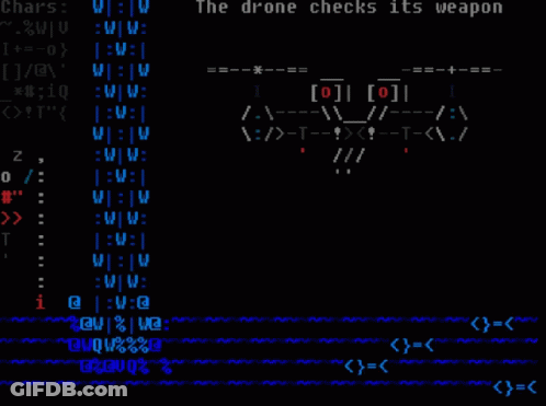A Computer Screen That Says The Drone Checks Its Weapon At The Top GIF