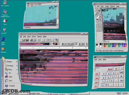 A Computer Screen With A Calculator And A Notepad App GIF