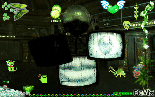 A Computer Screen With A Green Heart That Says " I Love U " GIF
