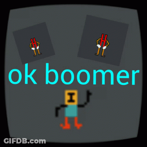 A Computer Screen With A Robot And The Words Ok Boomer On It GIF
