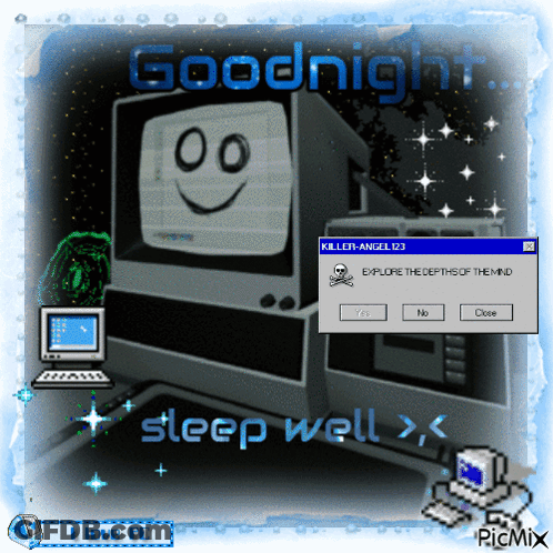 A Computer Screen With A Smiley Face On It Says Goodnight Sleep Well GIF