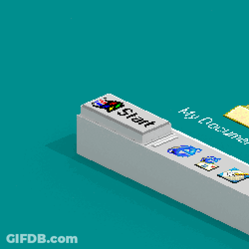 A Computer Screen With A Start Button And A Mouse Pointer GIF