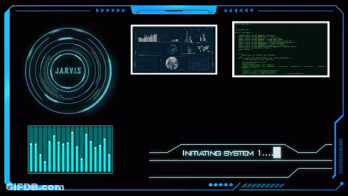 A Computer Screen With Jarvis And Initiating System Written On It GIF