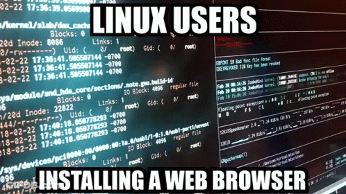 A Computer Screen With The Words Linux Users Installed A Web Browser GIF