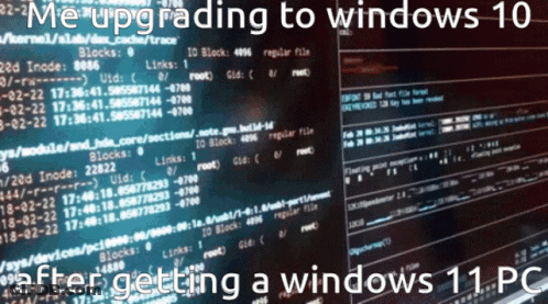 A Computer Screen With The Words " Me Upgrading To Windows 10 After Getting A Windows 11 Pc " On It GIF
