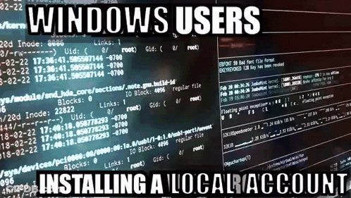 A Computer Screen With The Words Windows Users Installing A Local Account At The Top GIF