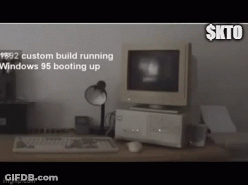A Computer Sitting On A Desk With The Words $ Ktc On The Bottom GIF