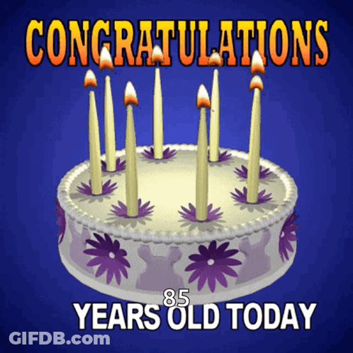 A Congratulations 85 Years Old Today Card With A Cake GIF