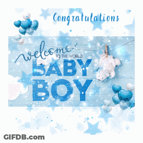 A Congratulations Card For A Baby Boy With Blue Balloons GIF