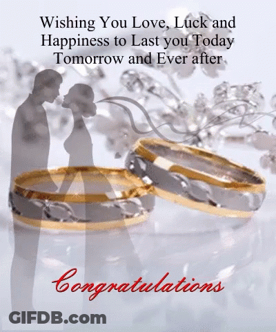 A Congratulations Card With A Picture Of A Bride And Groom GIF