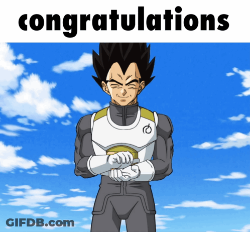 A Congratulations Card With A Picture Of Vegeta On It GIF