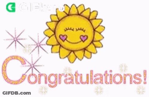 A Congratulations Card With A Smiling Sun And The Words `` Congratulations '' GIF