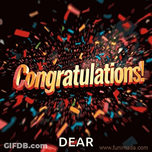 A Congratulations Dear Greeting Card With Confetti And Fireworks GIF