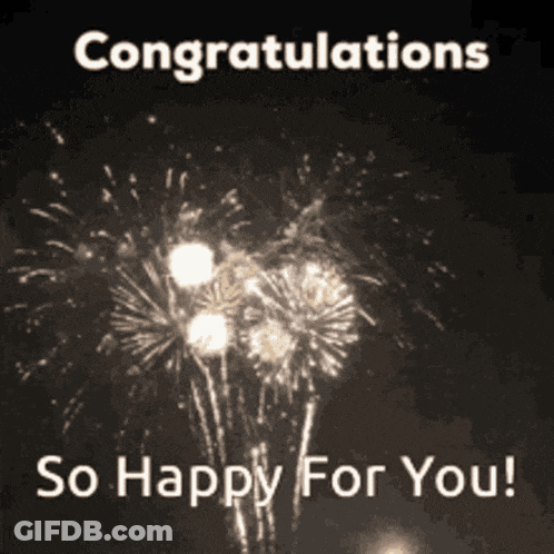 A Congratulations So Happy For You Card With Fireworks GIF