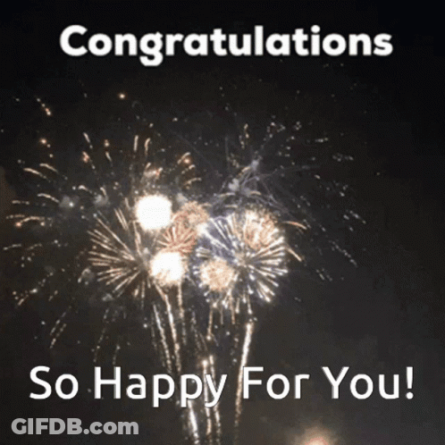 A Congratulations So Happy For You Greeting With Fireworks In The Background GIF