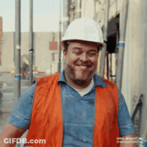 Construction Worker In Orange Vest And White Hard Hat GIF