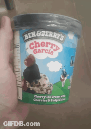 A Container Of Ben & Jerry 'S Cherry Garcia Ice Cream With Cherries And Fudge Flakes GIF