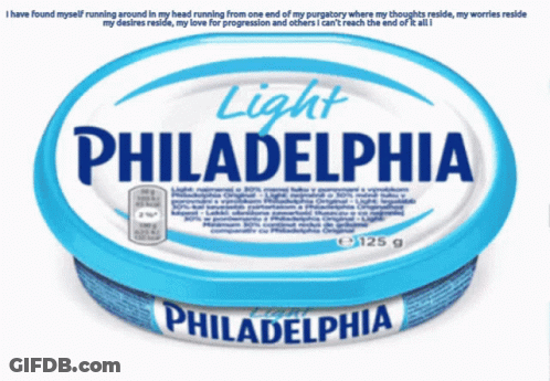 A Container Of Light Philadelphia Cheese With A Quote On The Bottom GIF