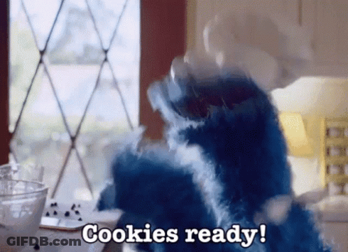 A Cookie Monster Says " Cookies Ready " While Wearing A Chef 'S Hat GIF