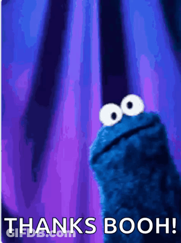 A Cookie Monster Says Thanks Booh With A Blue Background GIF