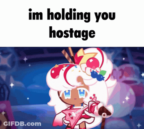 A Cookie Run Character Is Holding A Guitar And Says Im Holding You Hostage . GIF