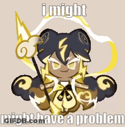 A Cookie Run Character With A Lightning Bolt On His Head And The Words `` I Might Have A Problem '' . GIF