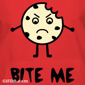 A Cookie With A Bite Taken Out Of It And The Words Bite Me GIF
