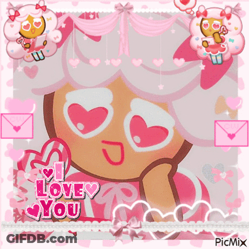 A Cookie With Hearts In Her Eyes And The Words I Love You GIF