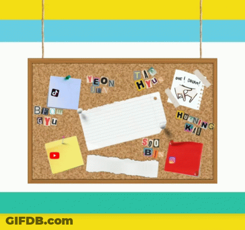 A Cork Board With A Note That Says One I Dream On It GIF
