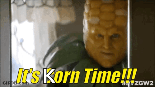 A Corn On The Cob Head Says It 'S Korn Time !!! GIF