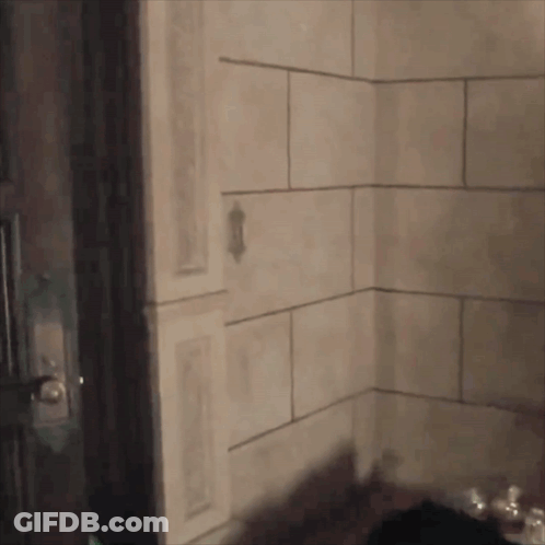 A Corner Of A Bathroom With A Door And A Shadow On The Wall GIF