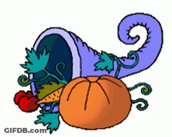 A Cornucopia With A Pumpkin And Apples Inside GIF