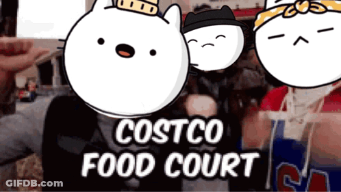 A Costco Food Court Advertisement With Cartoon Characters On It GIF