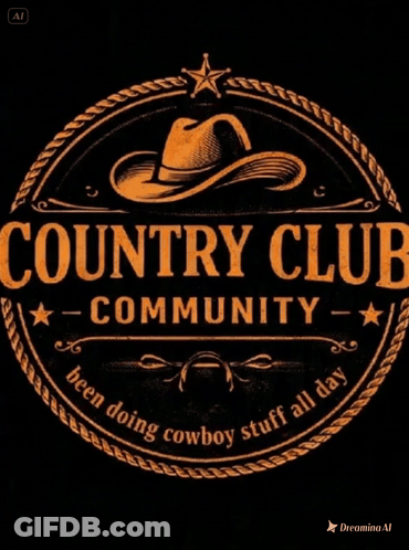 A Country Club Community Logo With A Cowboy Hat In The Center GIF