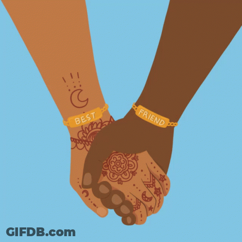 A Couple Holding Hands With Bracelets That Say Best Friend GIF