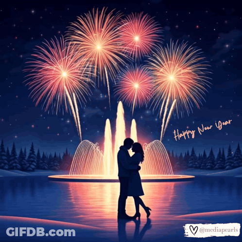 Couple Kissing Fireworks Happy New Year GIF