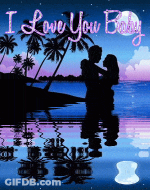 A Couple Kissing In The Water With The Words " I Love You Baby " Above Them GIF