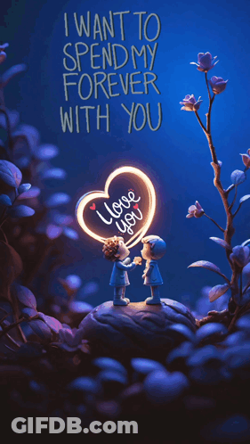 A Couple Kissing With A Heart That Says I Love You On It GIF