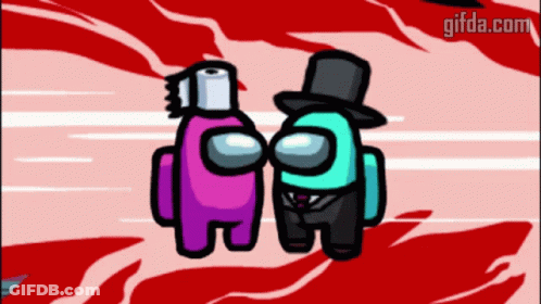 A Couple Of Among Us Characters Standing Next To Each Other With Gifda.com In The Bottom Right Corner GIF