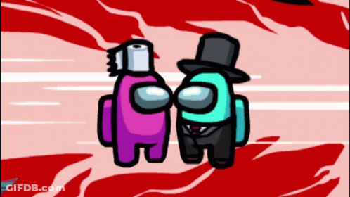 A Couple Of Among Us Characters Standing Next To Each Other With One Wearing A Top Hat GIF