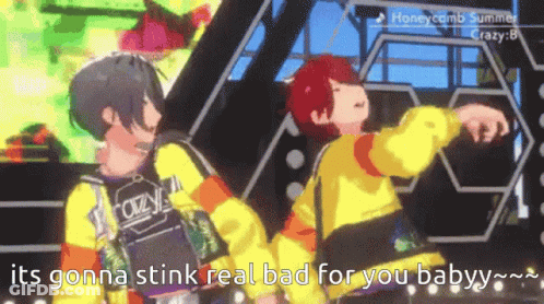 A Couple Of Anime Characters Are Dancing And One Of Them Says It 'S Gonna Stink Real Bad For You Baby GIF