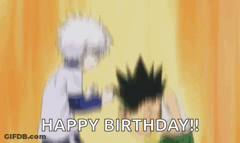 A Couple Of Anime Characters Are Standing Next To Each Other And Shouting Happy Birthday . GIF
