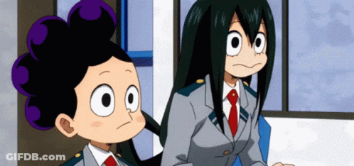 A Couple Of Anime Characters Are Standing Next To Each Other . GIF