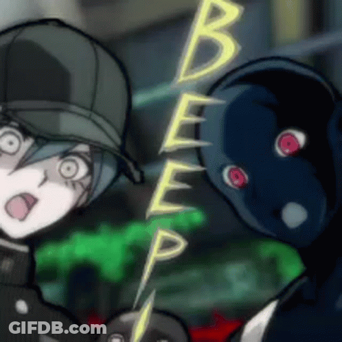 A Couple Of Anime Characters Are Standing Next To Each Other With A Lightning Bolt Coming Out Of Their Mouths . GIF